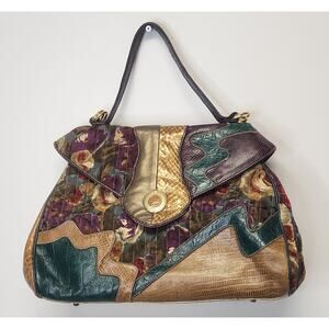 Vintage Sharif Women MultiColor Leather Patch Design Top Handle Handbag